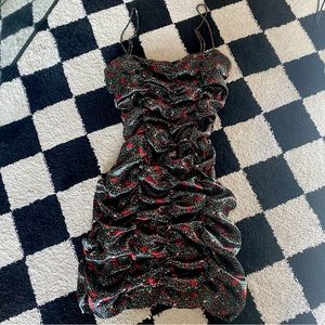 URBAN OUTFITTERS SMALL RUCHED ROSE PRINT BODYCON DRESS